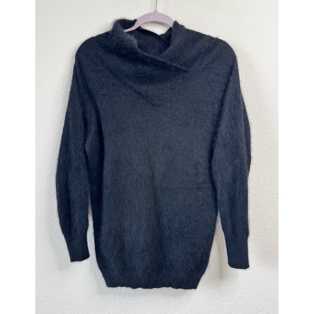 Semplice Sweaters Angora Sweater Women's L Black Cowl Neck Fuzzy Knit Soft Y2K